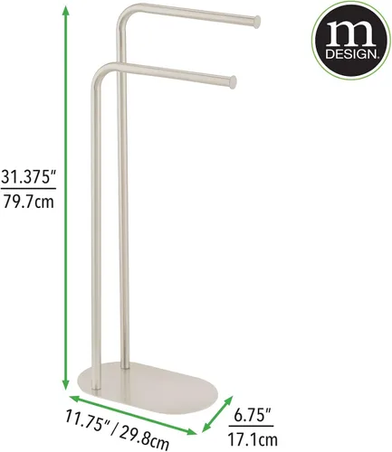 Vista 2 de mDesign Toallero alto independiente de acero inoxidable – 2 niveles minimalistas soportes de pedestal para cocina y baño – Estantes para baño