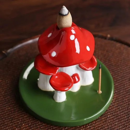 Vista 3 de Quemador de incienso de cerámica de reflujo para decoración del hogar, quemador de incienso de hongos creativos, sándalo, aromaterapia, incensario