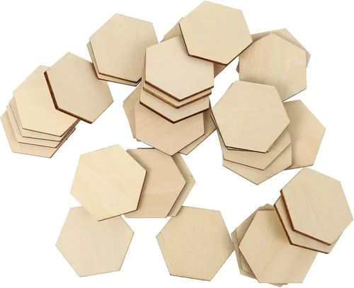 Vista 9 de EXCEART 50 piezas de madera hexagonales de 1.575 in con forma de madera hexagonal sin terminar, formas recortadas para manualidades, adornos