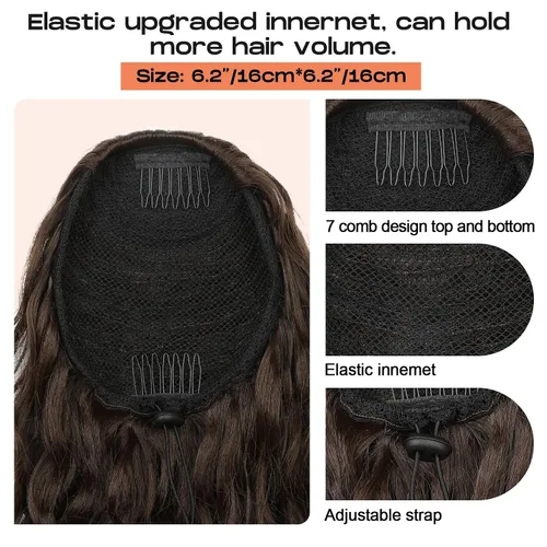 Vista 5 de SEIKEA Extensión de cola de caballo, cola de caballo falsa de 22" larga, ligera, rizada natural completa con cordón, extensión de cabello