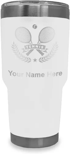 Vista 11 de LaserGram Personalized 20oz Tumbler, Tennis Rackets (Black) Engraved Gift for Tennis Players, Vacuum Insulated Stainless Steel, Laser Engraved