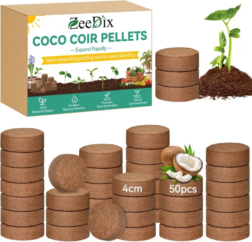 Vista 17 de ZeeDix 50 pellets de fibra de coco orgánica de 1.181 in para iniciadores de semillas, tierra de coco comprimida para plantar, suelo de jardín