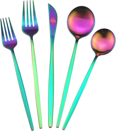 Vista 10 de Juego de cubiertos de acero inoxidable 18/10 con acabado satinado mate, 20 piezas, cuchara, tenedor, cuchillos, cubiertos, servicio para 4