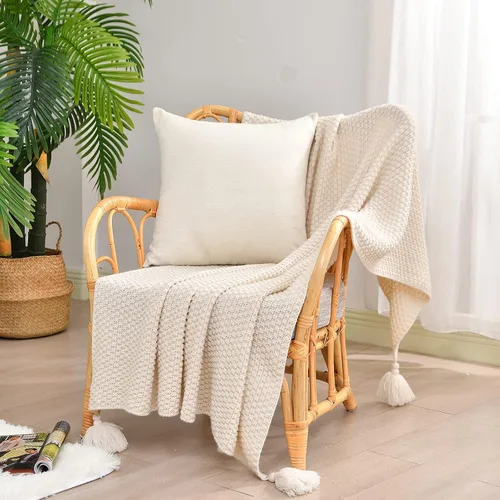 Vista 3 de Juego de 4 fundas de almohada de lino beige de 16 x 16 pulgadas, fundas decorativas en blanco para sofá y cama, para sublimación, estilo granja