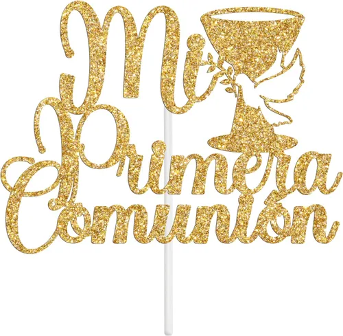 Vista 8 de Mi Primera - Decoración para tartas de comunión, decoración de pastel de primer bautismo de bebé español, primera comunión/Dios bendiga/suministros