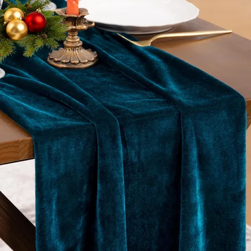 Vista 11 de Socomi Camino de mesa de terciopelo negro para el día de San Valentín, decoración de 20 x 120 pulgadas, tela de 10 pies, camino de boda de Acción