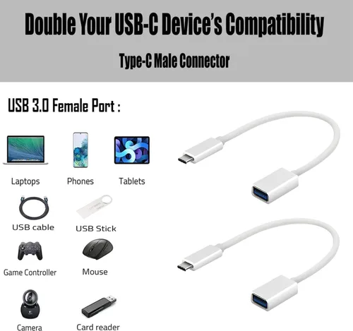 Vista 6 de OTG - Adaptador USB-C 3.0 (paquete de 2) compatible con ZTE Blade V8 Pro a funciones múltiples rápidas para respaldo, teclado, ratones