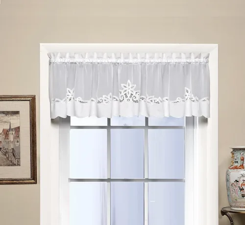 Vista 8 de Today's Curtain Plymouth Classic Battenburg - Cenefa transparente con apliques, 14 pulgadas, color crudo