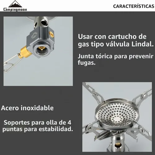 Vista 4 de CAMPINGMOON Estufa de bote compacta plegable con micro regulador 4Flex sin encendedor XD-2-NE