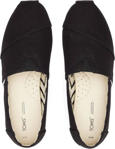 Vista 3 de TOMS Zapatos clásicos de lona para mujer, Lona negra de algodón reciclado, 7