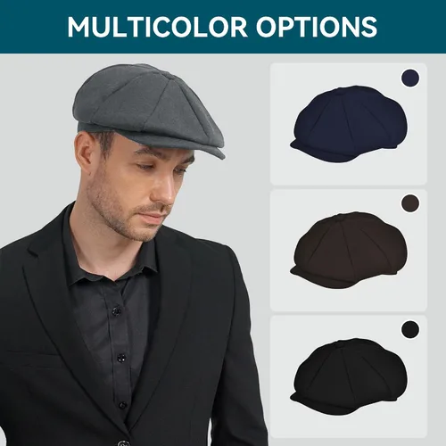 Vista 6 de Gorra de Newsboy de mezcla de lana para hombre, gorra irlandesa de periódicos, sombrero de taxista