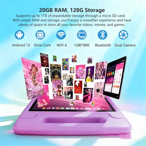 Vista 5 de NRKDUBQ Tablet infantil de 11 pulgadas Android 15 20GB + 128GB Octa-Core 8000mAh tableta Todder con funda a prueba de caídas, control parental, WiFi