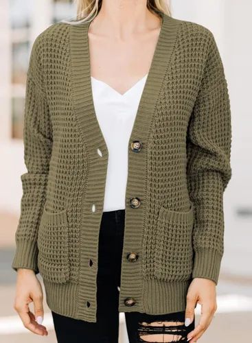 Vista 4 de Astylish Cárdigan de punto gofre de gran tamaño con botones y bolsillo para mujer