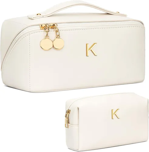 Vista 53 de Regalos de cumpleaños para mujeres y adolescentes, juego de bolsas organizadoras de maquillaje con iniciales personalizadas, bolsa de cosméticos