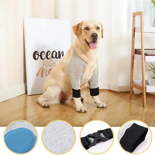 Vista 4 de Protector de codo para perro, soportes para patas delanteras de perro, mangas de recuperación con malla suave acolchada, almohadilla ajustable