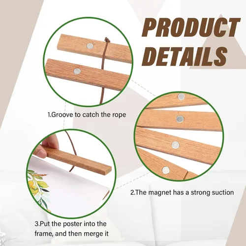 Vista 3 de Kanayu - Paquete de 6 marcos magnéticos para colgar pósteres, marco de madera ligera, 12 pulgadas, madera Kit de madera de teca para colgar