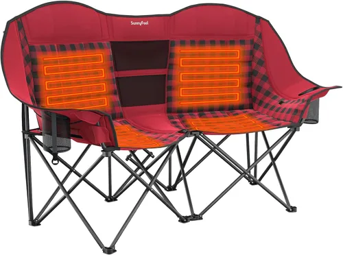 Vista 13 de SUNNYFEEL Silla de Camping Doblada Doble, Silla Loveseat Sobredimensionada, Silla de Césped Portátil/Plegable Resistente con Almacenamiento
