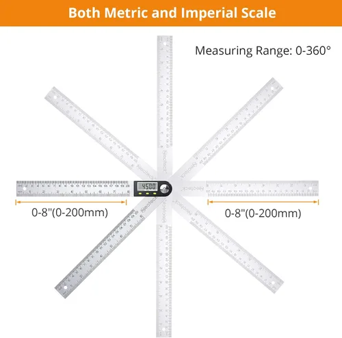 Vista 6 de Neoteck - Regla digital para buscador de ángulos de 8 pulgadas, transportador de acero inoxidable Digital Angle Gauge with Data Hold Function and