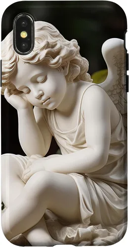 Vista 5 de Funda para iPhone 12 Pro Max con diseño de ángel durmiente para jardín, estatua de querubín
