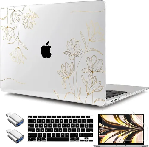 Vista 11 de TWOLSKOO Funda para MacBook Air de 13,3 pulgadas (versión antigua 2018-2021, modelos: M1 A2337, A2179, A1932) - Carcasa rígida con protector de Flor