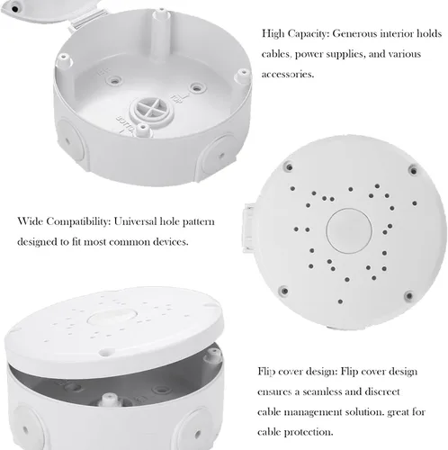 Vista 4 de Soporte universal para cámara de seguridad, soporte de caja de conexiones abatible, base de cámara IP de plástico impermeable, soporte de cable