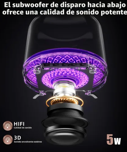 Vista 3 de Altavoz Bluetooth con sonido HD y luces, inalámbrico portátil, batería de larga duración, emparejamiento TWS, para el hogar, fiesta, al aire libre