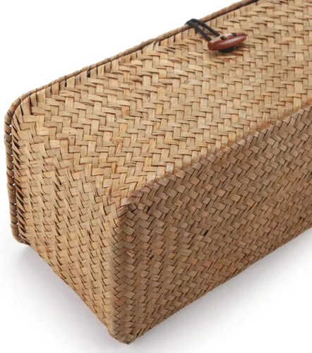 Vista 6 de DECRAFTS Cesta de almacenamiento de pastos marinos con tapa, rectangular, pequeña, tejida con secciones para organizar aperitivos, juguetes, tampón