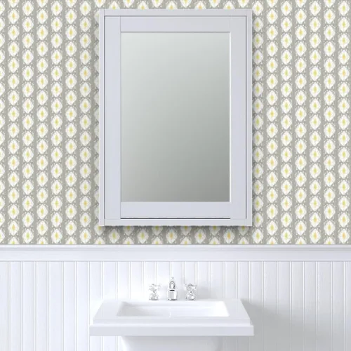 Vista 6 de Papel tapiz de grado comercial - Sueño de madera flotante gris tribal escandanavo bloque estampado Ikat enrejado gris mediados de siglo moderno
