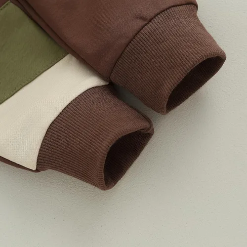 Vista 7 de BeQeuewll Ropa para bebé niño de otoño e invierno, 2 piezas, bloque de color, sudadera y pantalones con cuello redondo