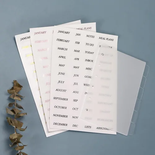 Vista 7 de Separadores de Plástico A7 Transparentes y Resistentes, Separadores de Carpeta de 6 Anillas con Pestañas, Insertos para Planificador Personal