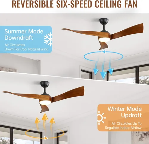 Vista 4 de Sofucor - Ventiladores de techo de 52 pulgadas con luces, ventilador de techo de madera sólida para interiores/exteriores con control remoto, motor