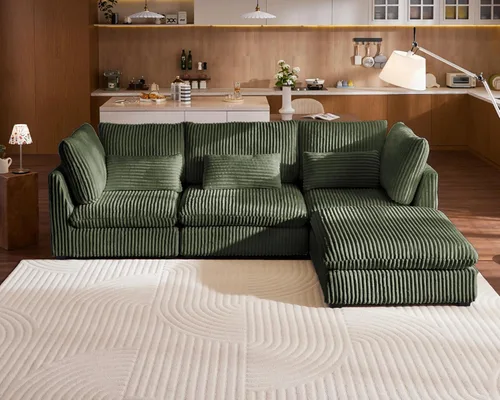 Vista 73 de Sofá Modular de Tamaño Grande, Sofá Seccional de Chenilla Cloud Extra Profundo con Chaise Otomana, Sofá Cama de Chenilla Esponjosa de 5 Asientos