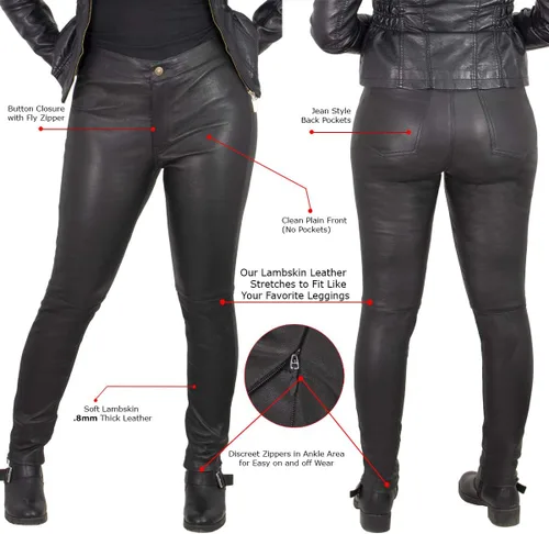 Vista 6 de Milwaukee Leather MLL6690 "Sandy" Pantalones de cuero de cordero elástico para mujer en color negro - 0
