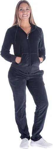 Vista 2 de Conjunto deportivo de terciopelo para mujer 2 piezas sudadera con capucha y cremallera completa