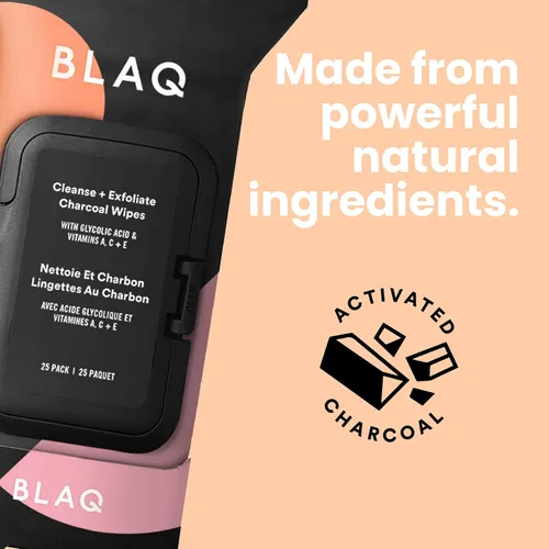 Vista 3 de BLAQ Toallitas faciales de carbón activado, paños de limpieza facial de carbón de doble cara, removedor de maquillaje, exfoliante AHA potenciado