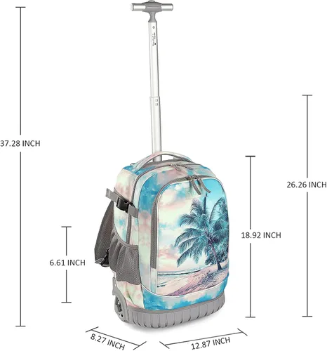 Vista 6 de Tilami Mochila rodante con diseño de ruedas de carretilla, lindo estampado de dibujos animados para niños y niñas, viajes, escuela, viaje