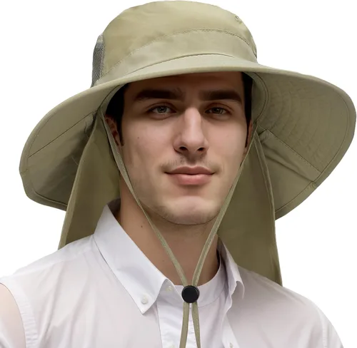 Vista 7 de Catalonia Sombrero de sol para hombre, sombrero de ala ancha para exteriores con solapa para el cuello, para pesca, senderismo, safari, jardinería