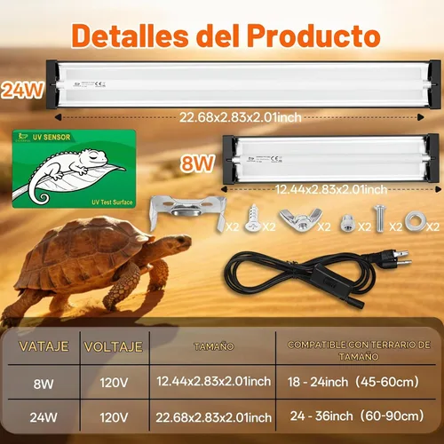 Vista 7 de T5 10.0 UVB Kit combinado de lámpara de reptil 24W 22", con tarjeta