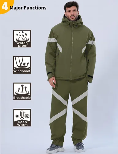 Vista 3 de GEMYSE Men's Ski Suit Waterproof Snow Suit Winter snowboard Jacket and Pants Set Hooded ski outfits with Reflective Trim