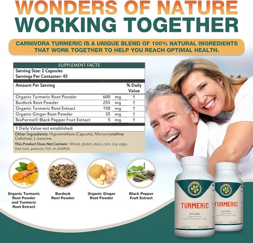 Vista 3 de Carnivora Cúrcuma - Apoyo para las articulaciones y la salud digestiva (90 cápsulas veganas)