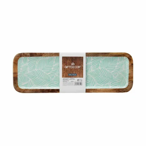 Vista 4 de Centro de Mesa Gift Decor Blanco Marrón Verde Poliéster Resina Madera de mango 45 x 15 cm 15,2 x 2,54 x 45,7 cm Hoja de planta