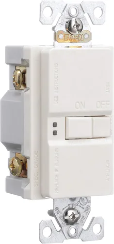 Vista 6 de Eaton GFCI - Receptáculo facial en blanco de autocomprobación 20A -125V con placa de pared de tamaño estándar, almendra clara