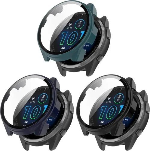 Vista 12 de FitTurn Compatible con Garmin Forerunner 965 - Funda protectora de pantalla de repuesto para PC, delgada, cobertura completa 3D, protector