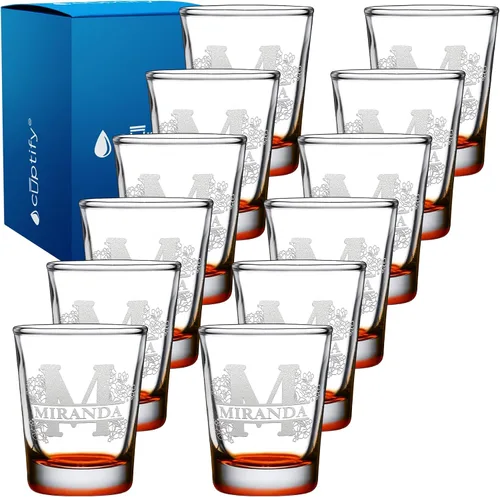 Vista 55 de Cuptify Inicial de cristal con monograma y nombre de 2 onzas, parte inferior negra grabada con texto personalizado para regalos, bodas, cumpleaños