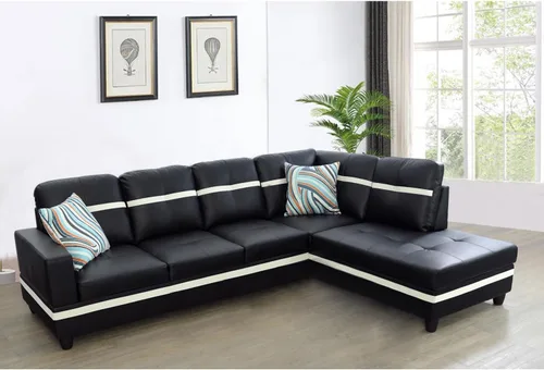 Vista 12 de A Ainehome Juego de sofá de sala de estar, 2 piezas, sofá seccional en forma de L, sofá de piel sintética con diván para sala de A-Negro