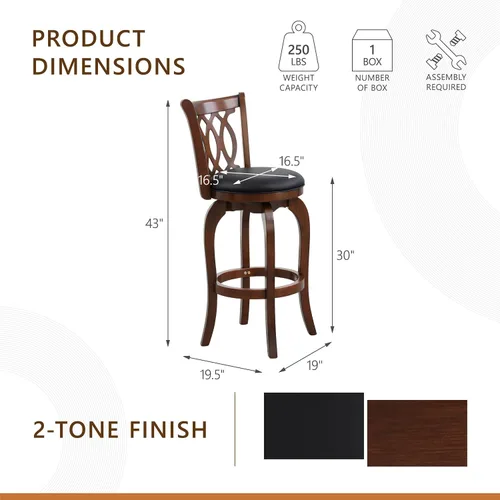 Vista 3 de Homelegance Taburetes giratorios tapizados de altura de barra con respaldos, Taburetes de bar de cuero sintético, 30 pulgadas de altura del asiento