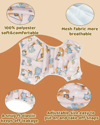 Vista 118 de Alva, Pañales de bebé para nadar, paquete de 2 unidades, talle único, reutilizable, lavable y ajustable de 0 a 36 meses. Tamaño de 10 a 40 lbs