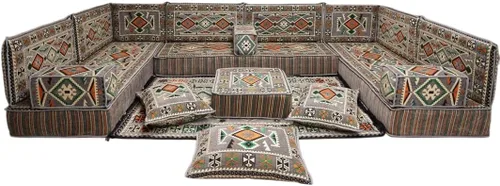 Vista 13 de arabicsofa Sofá en forma de U de estilo árabe para el suelo – Juego de Majlis hecho a mano – Sofá de estilo bohemio