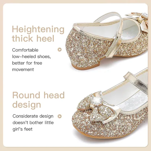 Vista 3 de Furdeour Zapatos de vestir para niñas, zapatos de princesa Mary Jane para bodas, flores, damas de honor, tacones con purpurina para niños pequeños