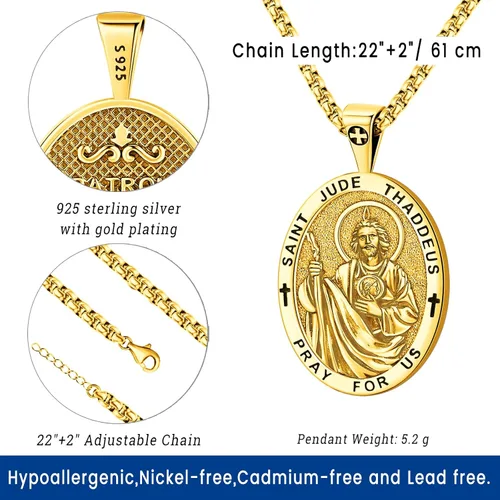 Vista 2 de Eusense Collar con colgante de San MiguelSan CristóbalSan BenitoSan JudaVirgen María MilagrosaCrucifijo de JesúsSan JoséSan Antonio para hombres